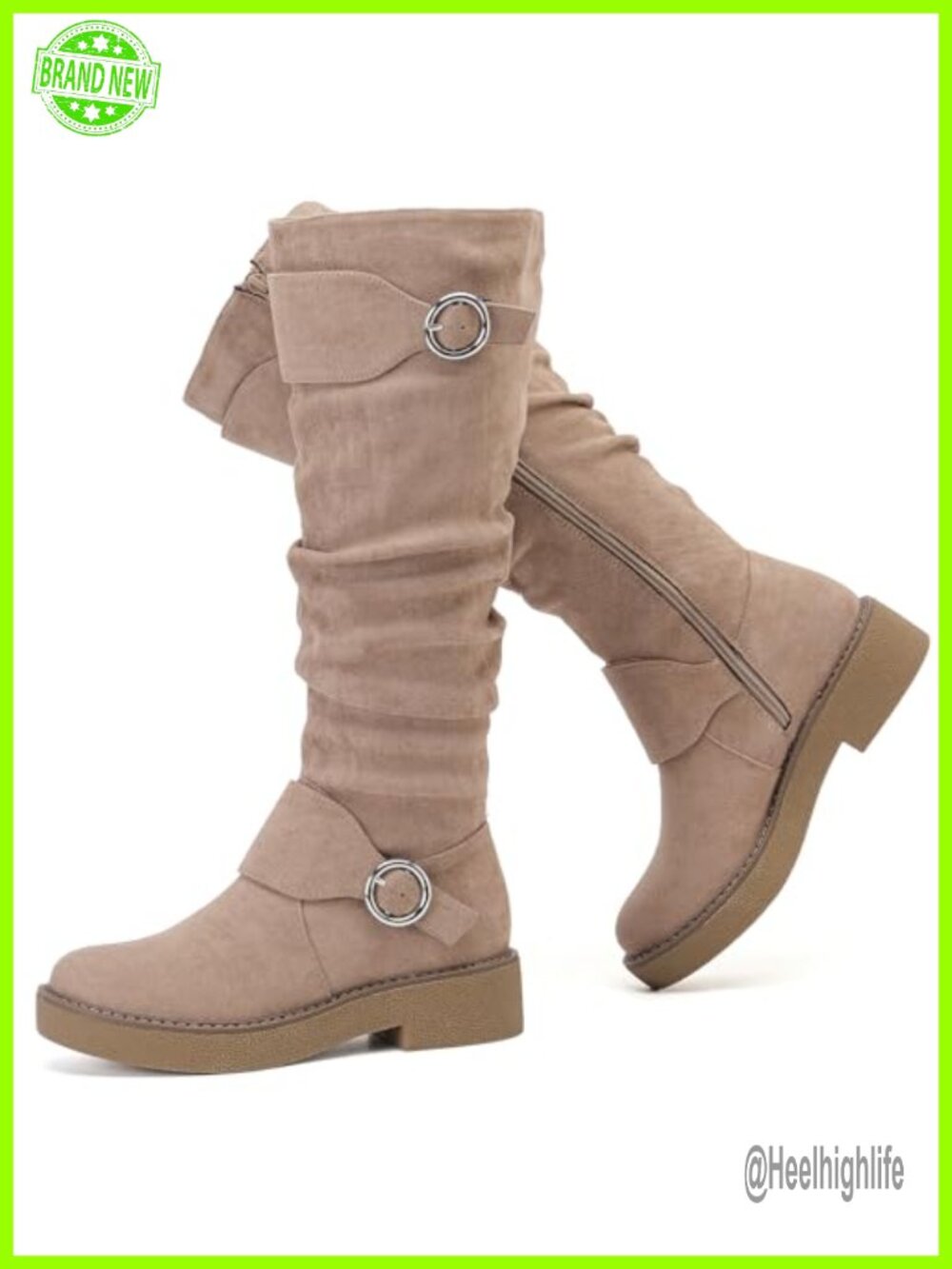 Women's Knee High Boots Faux Leather Flat Side Zip Casual Fashion